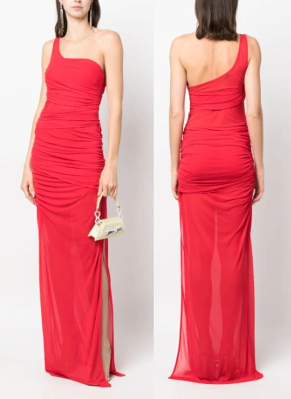 NWT Gauge81 Moni One-Shoulder Sheer Layered Maxi Dress Scarlet Red Women's EU 36